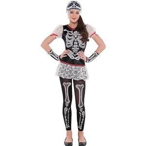 Sassy Skeleton Costume Sugar Skull Dia de Los Muertos Kids L 12-14 * Dress Only